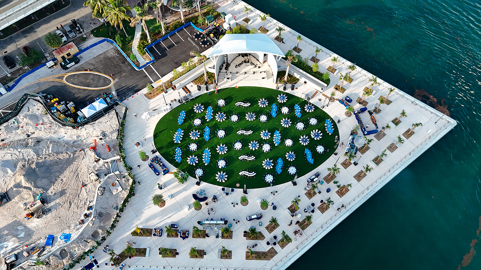 Aerial drone photograph of a corporate event venue captured by RTW's FAA Part 107 certified pilots